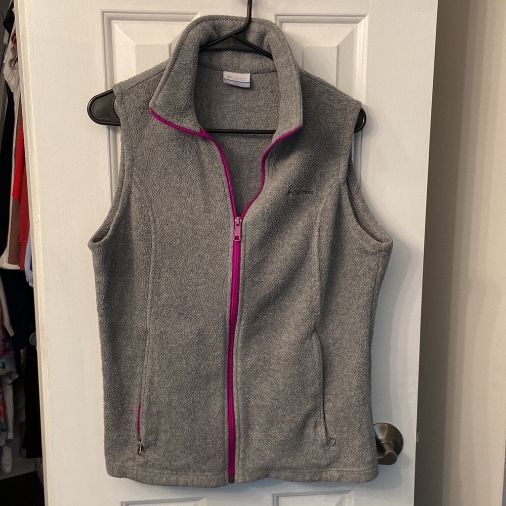 Columbia Gray Purple Full Zip Up Fleece Vest
